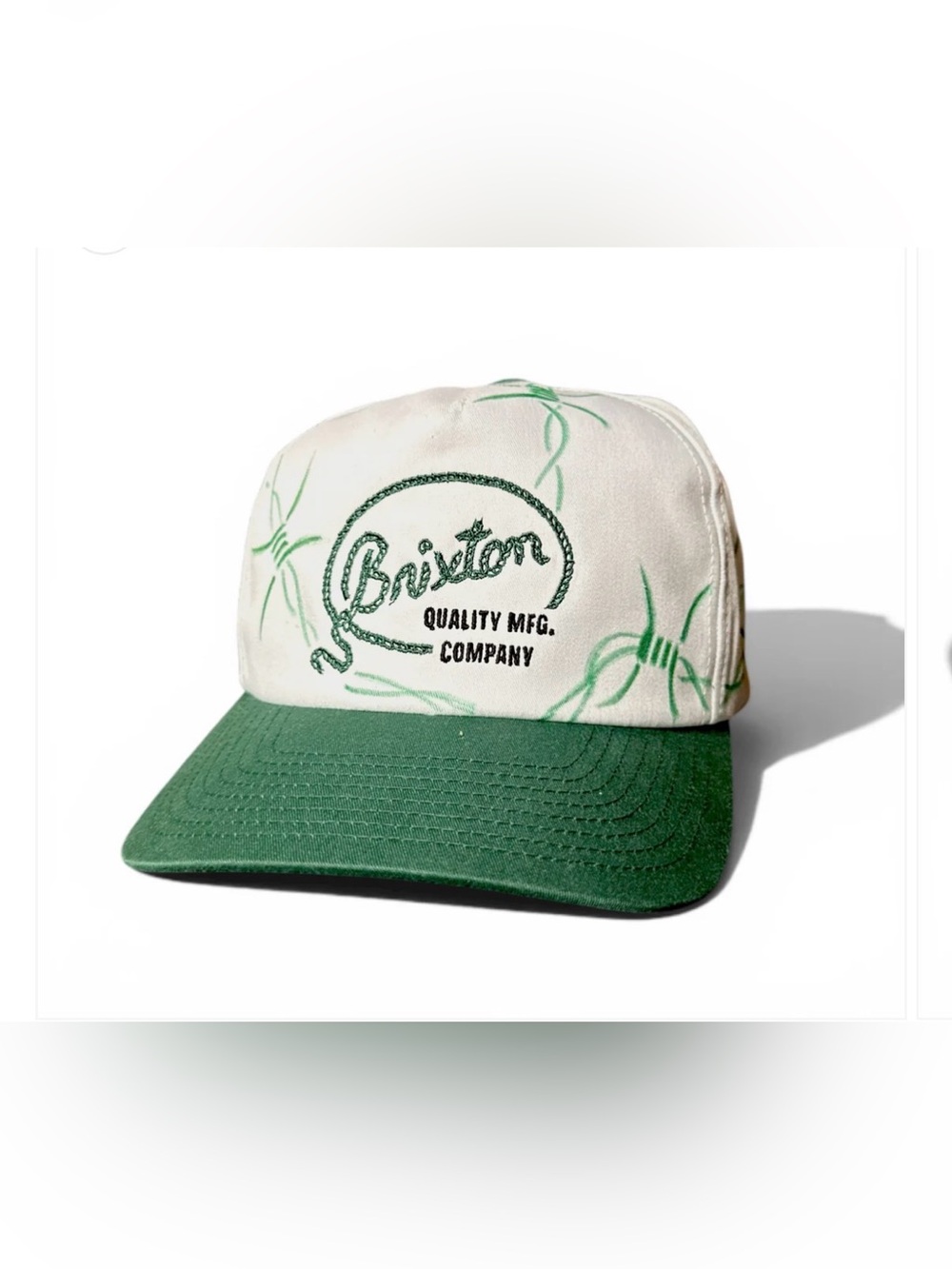 Brixton Cream Crown Green Brim Trucker Hat